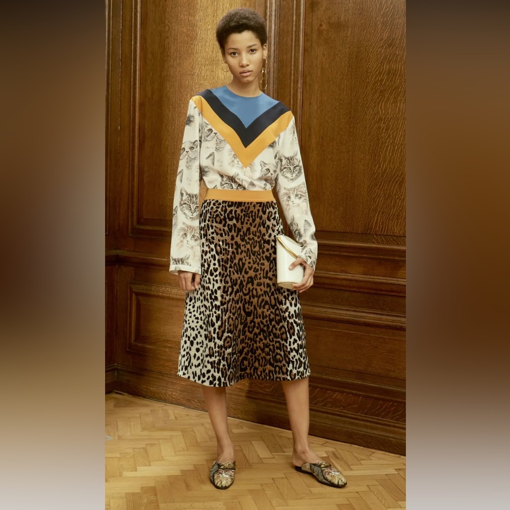 Stella McCartney 2016 Jaquard Knit Leopard Skirt SZ 38
